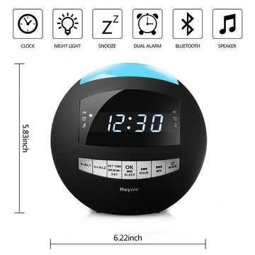 Raynic Digital Dimmable Alarm Clock with FM Radio, Bluetooth Speaker with Multi-Color Night Light & USB Charging Ports (Container Product as it is, No Warranty, No Guarantee, No Return, No Exchange) - Imported from UK